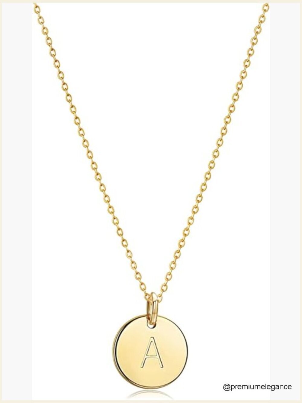 14K Gold Plated Initial Letter Disc Pendant Necklace 17.5 Inch